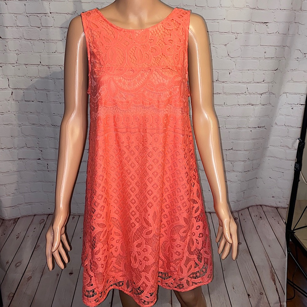 Altar’d State lace/crochet coral colored dress size medium